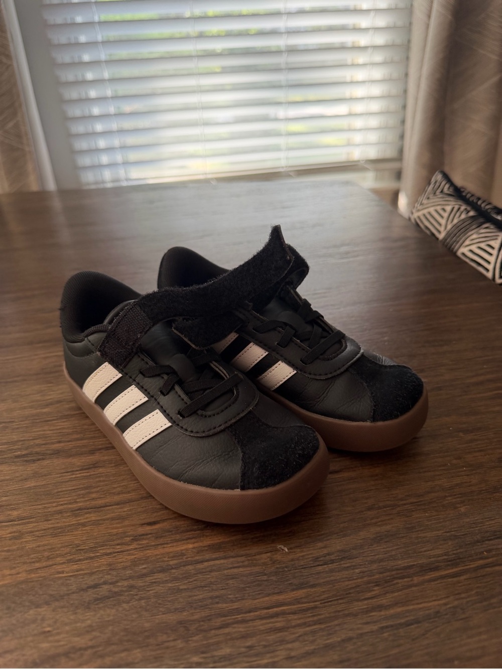 Kids Black Adidas Sneakers with White Stripes - Classic Velcro Closure